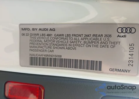 2022 Audi A4 Premium Plus 45 Tfsi S Line Quattro S Tronic from USA, damaged, VIN WAUEAAF49NN015008